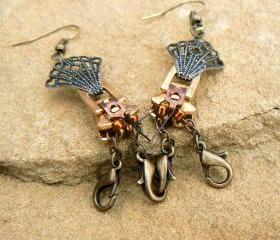 Steampunk Earrings - Zipper Earrings - Crawdad Earrings